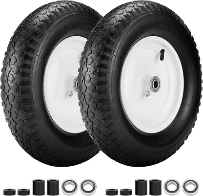 4.80/4.00-8" Air Filled Wheelbarrow Tire,Heavy-Duty Replacement Tire and Inner Tube Set with 3/4 & 5/8 Wheel Bearing and Spacer Kit included,Tubed Tires Non-Slip for Garden Cart Wagon