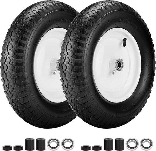 4.80/4.00-8" Air Filled Wheelbarrow Tire,Heavy-Duty Replacement Tire and Inner Tube Set with 3/4 & 5/8 Wheel Bearing and Spacer Kit included,Tubed Tires Non-Slip for Garden Cart Wagon