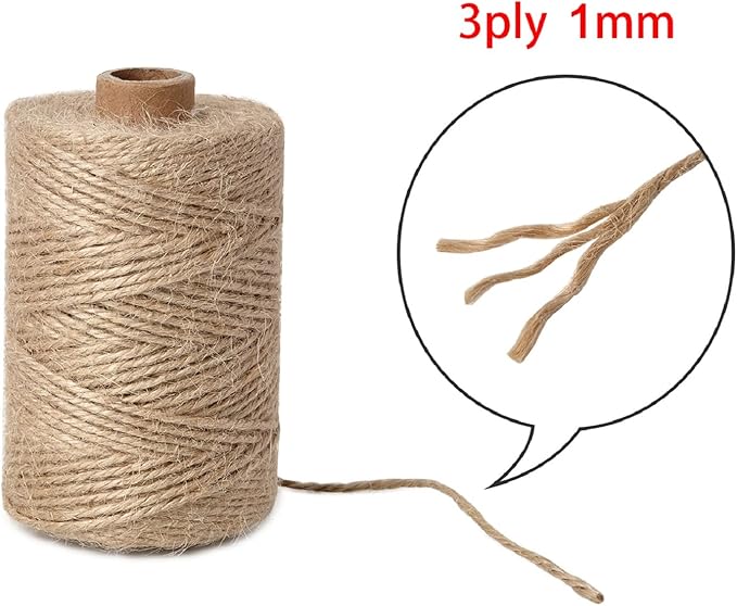 1mm 328 Feet Natural Jute Twine, for Crafts Gift, Craft Projects, Wrapping, Bundling, Packing, Holiday Packaging Twine, Gardening and More, Jute Rope to Use Around The House and Garden