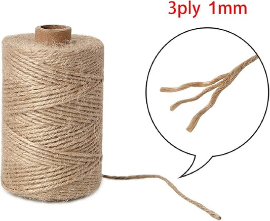 1mm 328 Feet Natural Jute Twine, for Crafts Gift, Craft Projects, Wrapping, Bundling, Packing, Holiday Packaging Twine, Gardening and More, Jute Rope to Use Around The House and Garden