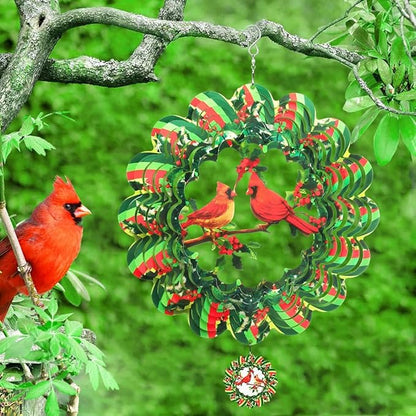 Cardinal Wind Spinner, 3D Wind Spinners Outdoor Metal Clearance, 12 Inches Green Garden Bird Spinner Hanging Yard Art, Large Colorful Spinning Wind Catcher, Wind Sculpture Spinifity Ornaments Gifts