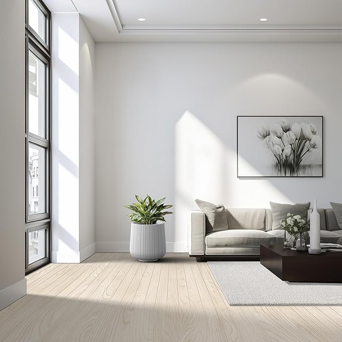 Kante 13.0" Dia Round Fluted Concrete Planter, Large Plant Pot with Drainage, Smooth White Finish with Aqua Blue Interior, for Indoor and Outdoor Use