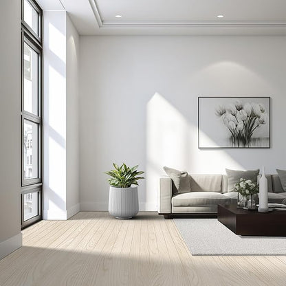 Kante 13.0" Dia Round Fluted Concrete Planter, Large Plant Pot with Drainage, Smooth White Finish with Aqua Blue Interior, for Indoor and Outdoor Use