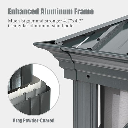 Domi 10'x14' Hardtop Gazebo Canopy,Outdoor Aluminum Gazebo with Galvanized Steel Double Roof,Permanent Gazebos with Drainage System,Curtain and Netting Included,Grey