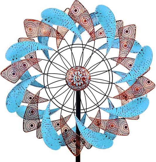 Viveta Large Wind Spinner for Yard and Garden，87.8”H *24.75" D Blue and Copper Colors Metal Outdoor Wind Sculptures & Spinners for Patio Lawn Outdoor Yard Lawn Garden