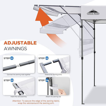 EAGLE PEAK 17x10 Pop up Gazebo Canopy Tent Outdoor Instant Canopy Shelter with Adjustable Dual Half Awnings (White)