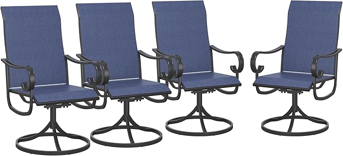 VICLLAX Swivel Patio Chairs Set of 4, 360-degree All-Weather Outdoor Swivel Chairs for Lawn Garden, Patio Dining Chairs, Black Metal Frame and Blue Textilene Mesh Fabric