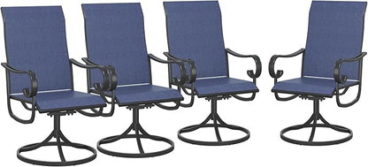 VICLLAX Swivel Patio Chairs Set of 4, 360-degree All-Weather Outdoor Swivel Chairs for Lawn Garden, Patio Dining Chairs, Black Metal Frame and Blue Textilene Mesh Fabric