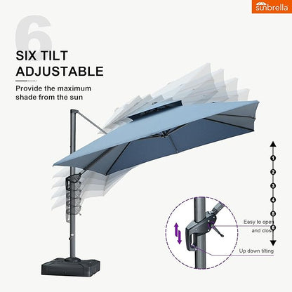 PURPLE LEAF Cantilever Umbrella with Base Included 10FT Outdoor Double Top Large Offset Hanging 360° Rotation Heavy Duty Square Umbrella for Garden Patio Deck Pool Backyard Spectrum Denim