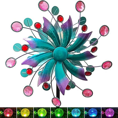 Solar Wind Spinners for Yard and Garden-60.6 Inch 360° Metal Wind Sculptures Outdoor Clearance Kinetic Windmills with Multi Color Led Glass Ball