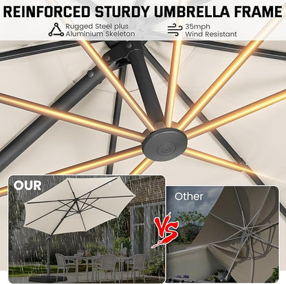 Hotime 10ft Patio Umbrella Outdoor Patio Windproof and Height adjustable, Heavy Duty Aluminum Round Offset Patio Umbrella Cantilever Pool Umbrella with 360°Rotation for Garden Deck Pool, Beige