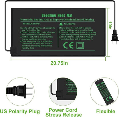 Seedling Heat Mat with Thermostat 40-108 Degrees Fahrenheit Warming Pad, Warm Hydroponic Heating Pad with Controller for Germination, 10" x 20.75" UL & MET-Certified