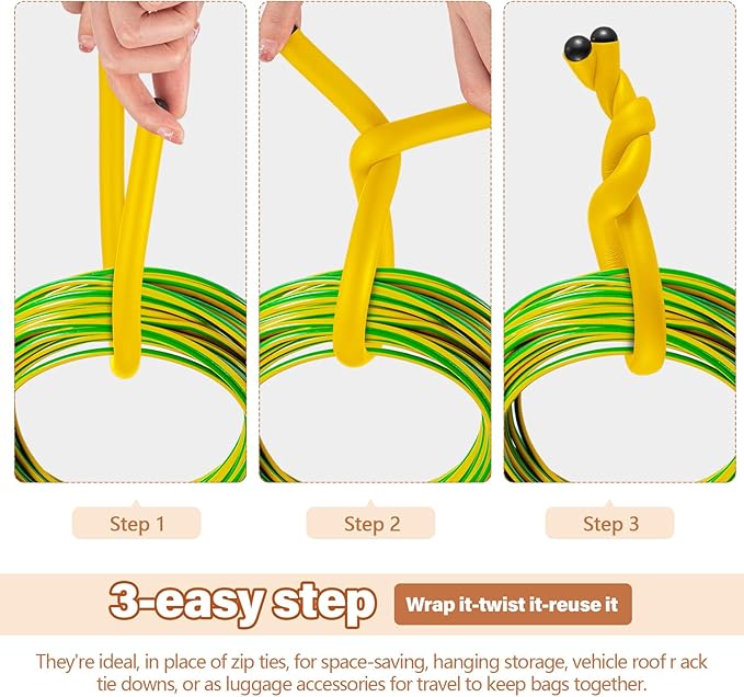 20 Pcs 17 Inch EVA Foam Twist Rubber Ties Reusable Bendable Cable Tie Straps Flexible Heavy Duty Twisty Ties for Organizing Cords Bundling (Yellow)