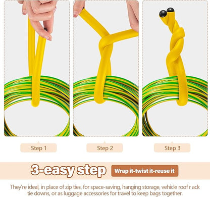 20 Pcs 17 Inch EVA Foam Twist Rubber Ties Reusable Bendable Cable Tie Straps Flexible Heavy Duty Twisty Ties for Organizing Cords Bundling (Yellow)