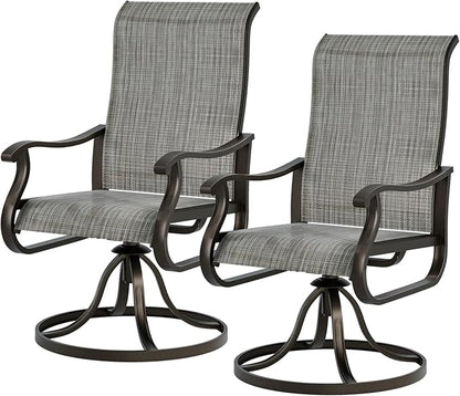 UDPATIO Outdoor Swivel Dining Chairs Set of 2, Patio Dining Chairs High Back with All Weather Breathable Textilene, Metal Rocking Frame for Lawn Garden Backyard, Gray White