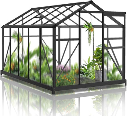 VINGLI 6x10 FT Greenhouse for Outdoors, Twin-Wall Translucent Heavy Duty Polycarbonate Greenhouse Kit with 5 Roof Vents, Weather Resistance for Plants Protection, for Home Gardening (Black, 6x10 FT)
