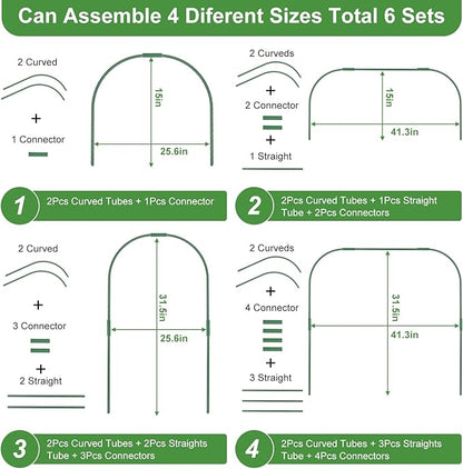 8 Sets 41.3"x31.5" Garden Hoops for Raised Beds, Greenhouse Hoops Grow Tunnel Durable Removable Row Cover Hoops for Garden Netting DIY Kits with 24 Clips