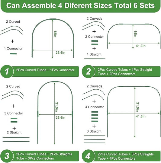 8 Sets 41.3"x31.5" Garden Hoops for Raised Beds, Greenhouse Hoops Grow Tunnel Durable Removable Row Cover Hoops for Garden Netting DIY Kits with 24 Clips