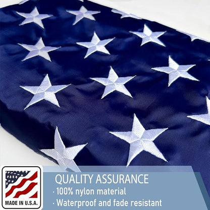 Nylon Embroidered American US Flag 4x6 FT 100% Made in The USA- Heavy Duty Vibrant Colors United States Flag with Embroidered Stars and Sewn Stripes for Home/Company/Indoor Outdoor Decoration (FMAA Certified)