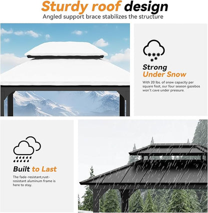 Modern Shade Grill Gazebo 6' X 8', Aluminum BBQ Gazebos with Shelves and Ceiling Hook, Grill Canopy Hardtop with Galvanized Steel Roof, Extra-Wide Column Design, Outdoor Grill Gazebo for Patio, Black