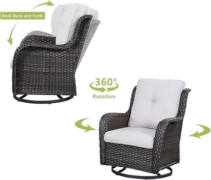 HUMMUH 5 Pieces Outdoor Furniture Set Patio Furniture Wicker Outdoor Sectional Sofa with Swivel Rocker Chairs,Outdoor Ottomans for Patio