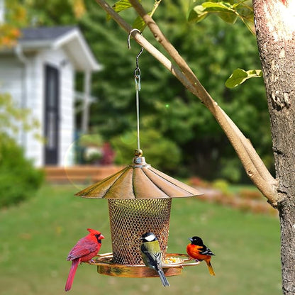 LBTING Bird Feeder for Outdoor, Squirrel Proof Metal Wild Bird Feeder for Hanging Outside Garden Yard Decoration, Flower Petals Shaped with Roof