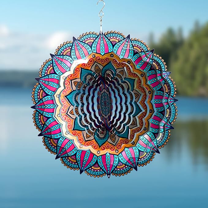 Wind Spinner Yard Art Garden Decor Mandala 3D Stainless Steel Metal Sculptures Kinetic Hanging Whirligigs Decorations Backyard Outside Indoor Outdoor Patio Ornaments Clearance Sun Catcher Windmill