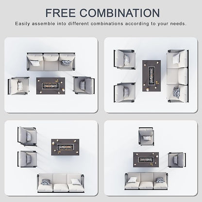 4 Pieces Outdoor Patio Conversation Sets with All Weather Cushions, Metal 3-Seater, 2 Single Chairs, 1 Fire Pit Table for Backyard Deck Porch Poolside, Beige