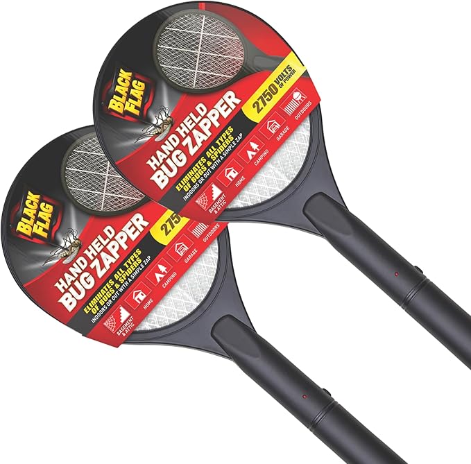 Black Flag 2-Pack Electric Bug Zapper Rackets – Mosquito & Fly Swatter, Battery Operated (Black)