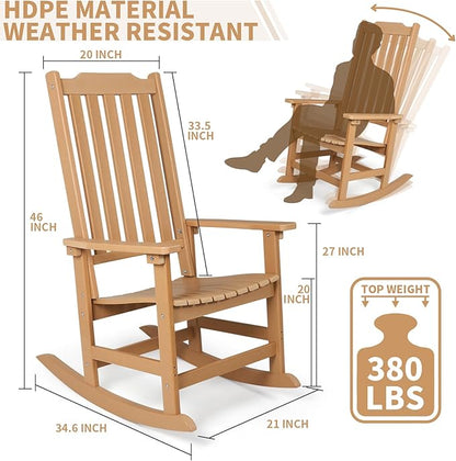 Outdoor Rocking Chairs Set of 4, Oversized All Weather High Back Porch Rocker, Patio Rockers for Outside