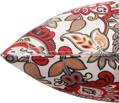 Magpie Fabrics Pack of 2 Outdoor Waterproof Throw Pillow Covers 18 x 18 Inch, Christmas Decorative Cushion Sham Pillowcase Shell for Garden Patio Tent Balcony Couch Sofa(Floral Red Orange)