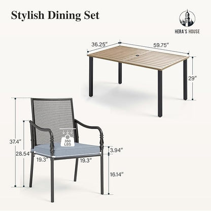 HERA'S HOUSE 7 Pieces Patio Dining Sets, Outdoor Table and Chairs Set, 6 x Dining Chairs with Rectangular Metal Table for Backyard Garden Lawn Restaurant