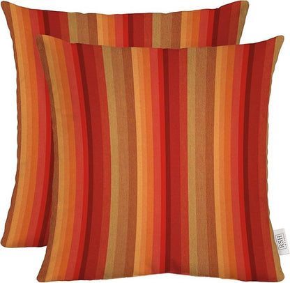 RSH DECOR: Sunbrella Square Throw Pillows Set of 2 | 17" x 17" | Water and Fade-Resistant Performance Fabric | Outdoor Pillow Covers with Down-Alternative Inserts | Astoria Sunset - Made in USA