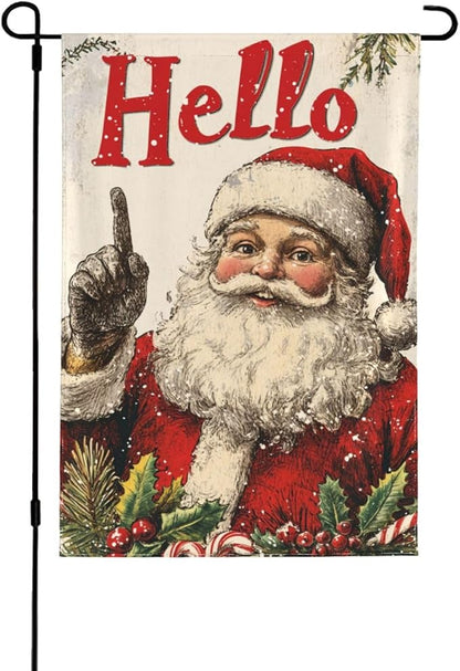 Santa Claus Garden Flag Vertical Double Sided Outdoor Yard Flags 12.5x18 Inch Burlap Banners Vertical Double Sided for Outdoor Decor Lawn