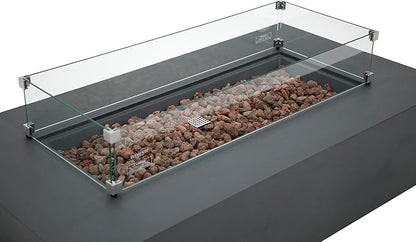 AMS Creations | Madison 60" Bundle Rectangular Propane Gas Outdoor Fire Pit Table | Dark Gray Concrete GFRC | Smooth Texture or Surface | Electronic Ignition | Outside Backyard Fireplace