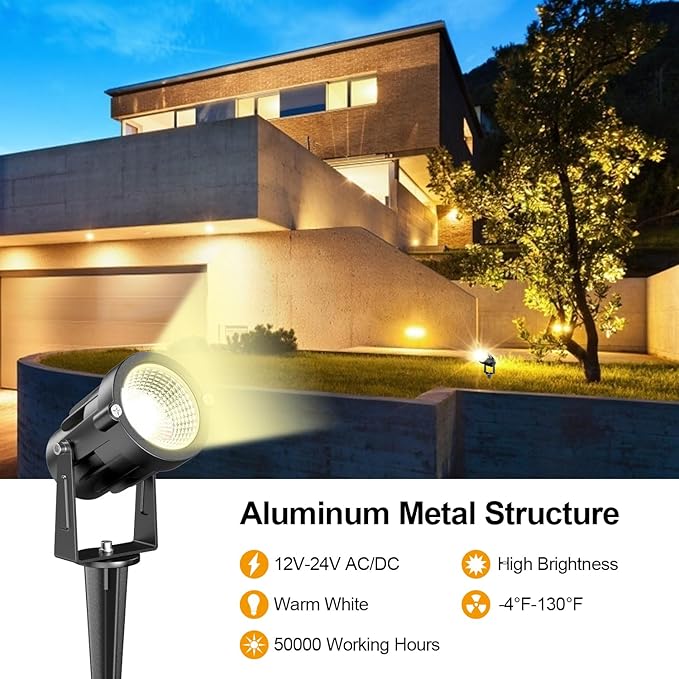 15W Low Voltage Landscape Lights, 12 Pack LED Landscape Lighting Outdoor 12V Warm White LED Landscape Light Waterproof Garden Pathway Lights Wall Tree Flag Spotlight with Spike Stand