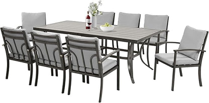 HAPPATIO 9-Piece Patio Dining Set - All Aluminum Table and Chairs for 8, Includes Rectangular Table and 8 Chairs with Cushions, Lawn, Garden