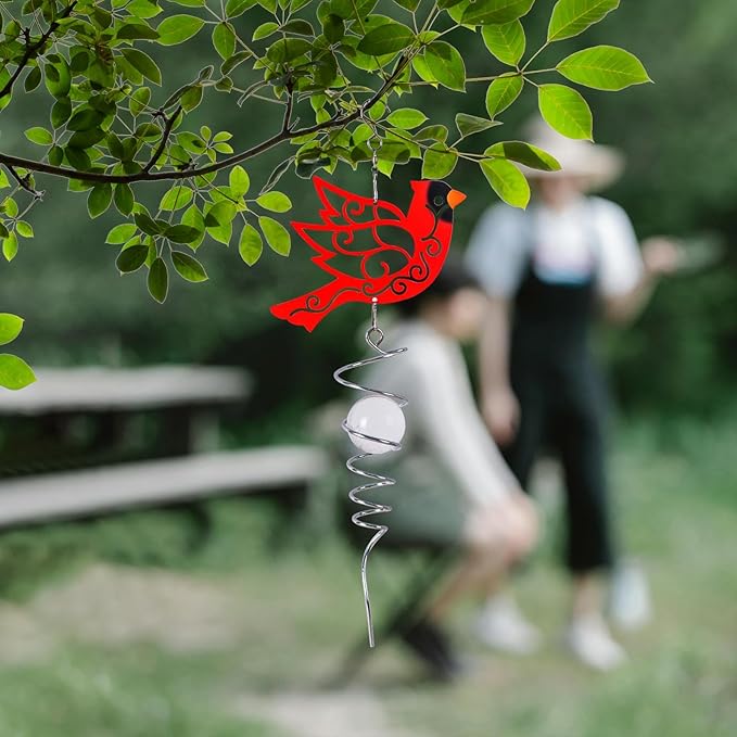 Topadorn 18" Cardinal Metal Wind Spinner - Outdoor Hanging Garden Decor for Yard & Patio