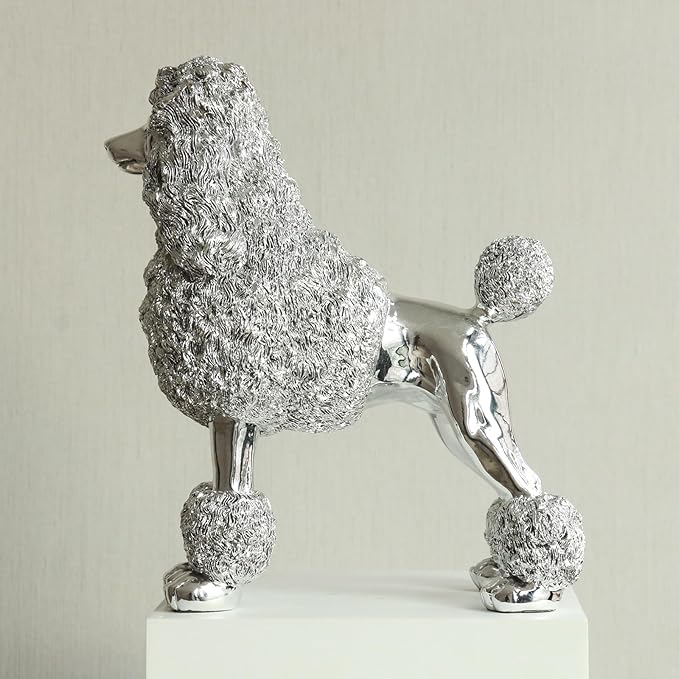 Lukitas Standing Sliver Poodle Sculpture Decor, Decorative Dog Statue, Animal Ornament for Garden Home, Resin 10''