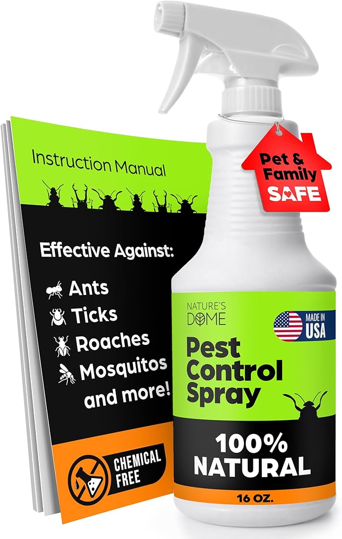 Nature's Dome Eco-Friendly Lab Tested – 16 oz – Pest Control - Insect, Spider, Fly, Flea, Ticks, Ant Spray Safe for Pets and Kids 100% Natural – Fast-Acting, for Indoor & Outdoor Use