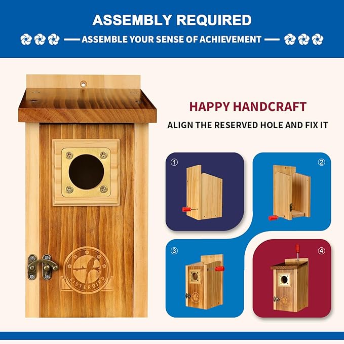 Pack of 2 Bluebird Houses for Outside, Premium Wooden Bird Houses for Outdoor, Weatherproof Blue Bird House, Bluebird Swallow Chickadee Wren, Assembly Required