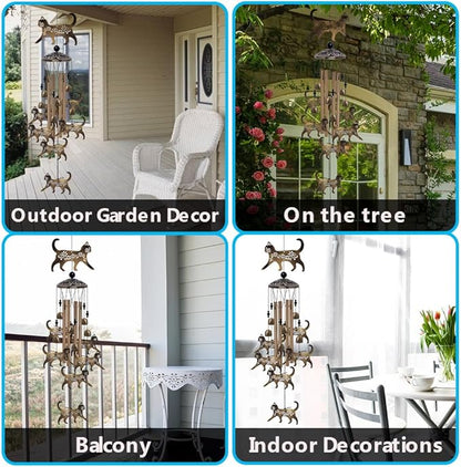 Outdoor Cats Wind Chimes Gifts for Mom - Bronze Memorial Wind Bells, Mobile Sympathy Wind Catcher, Romantic Cat Decor, 7 Cats Windchimes for Home, Balcony, Tree, Festival, Garden Hanging Decoration