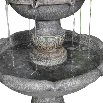 Garden Rustic Outdoor Floor 2-Tier Water Fountains 48.4" H Classical Flowerpot Shape Top Concrete Fountain and Waterfalls for Outdoor, Garden, Backyard, Porch, Deck, Patio