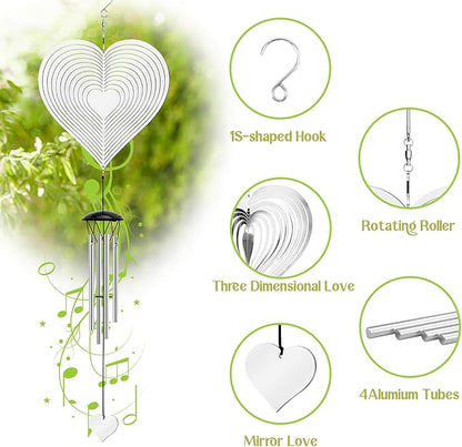 Wind Chimes with Heart Wind Spinner, Outdoor Garden Decor Wind Spinner for Women, Mom, Retirement, Teacher, Parents Birthday, Memorial, Garden Porch Patio Home Decor