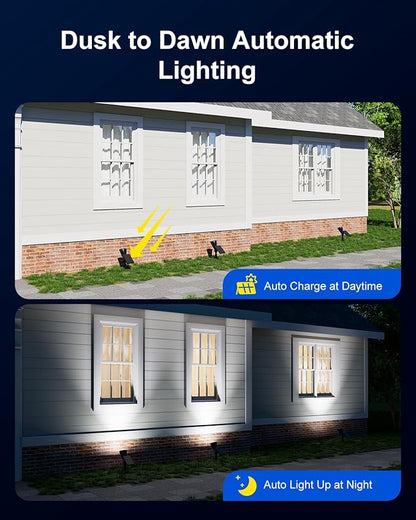 2 Pack Solar Spotlights Outdoor Waterproof for Flag, Tree, Statue, Number Sign, Plant Pot, Bright LED Outside Landscape Flood Lamp for Accent Uplighting Yard, Garden, Driveway, Walkway, Porch, Fence