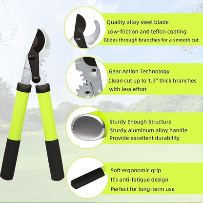 Loppers for Tree Trimming, Heavy Duty Branch Cutter Pruner with Gear Technology, Labor Saving Pruning Shears Gardening Tools Tree Clippers Tree Trimmer up to 1.3 Inch Clean Cut Capacity