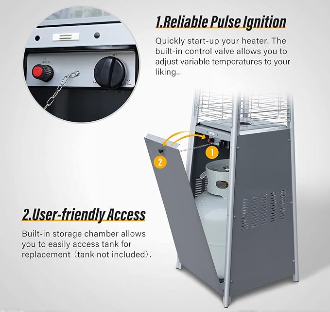 LAUSAINT HOME Pyramid Patio Heater, 48,000 BTU Outdoor Patio Heaters for Outdoor Use, Upgraded 87" Quartz Glass Tube Propane Heater for Deck Backyard Commercial, Tip-Over Protection, Cover & Wheels