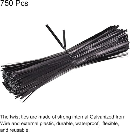 MECCANIXITY Foil Twist Ties 7" 18cm Metallic Plastic Closure Tie for Tying Bread, Candy, Cookies, Gift Bags Arts Crafts Ties Black Pack of 750