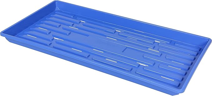 SUNPACK 10" x 20" Heavy Duty Shallow Plastic Seed Starting Tray, Blue, 1" (Pack of 10) - Lined with Drainage Holes for Excess Water and Aeration, Ideal for Greenhouses or Indoor Gardening
