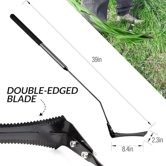 Walensee Grass Whip with Double-Edged Serrated Sharp Steel Blade Weed Grass Cutter with Soft Rubber 22-Inch Handle Cut Tall Grass and Overgrown Weeds in The Yard, Fields, and Ditches, Black,1 Pack